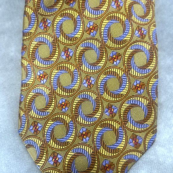 Robert Talbott Estate 100% Silk Necktie Yellow Gold Purple Geometric Swirls USA - Picture 2 of 7